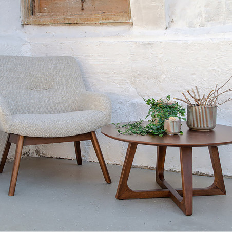 Table basse ronde Ø75cm MDF placage noyer - LYNIO