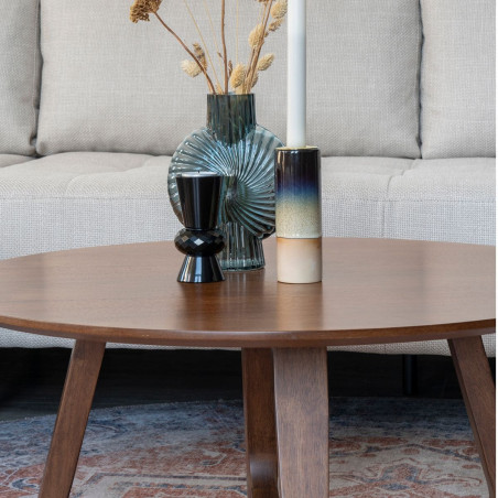 Table basse ronde Ø75cm MDF placage noyer - LYNIO