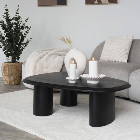 Table basse ovale 3 pieds placage frêne teinté noir - TANAKA