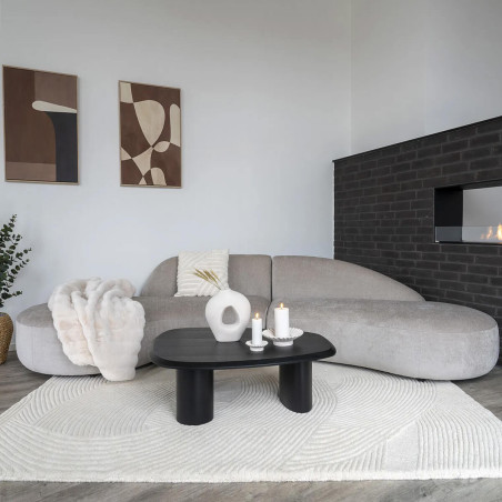 Table basse ovale 3 pieds placage frêne teinté noir - TANAKA