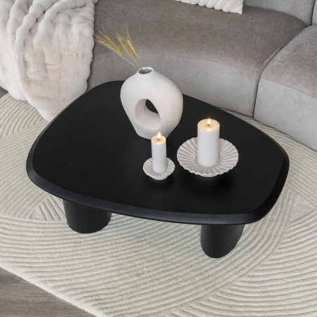 Table basse ovale 3 pieds placage frêne teinté noir - TANAKA