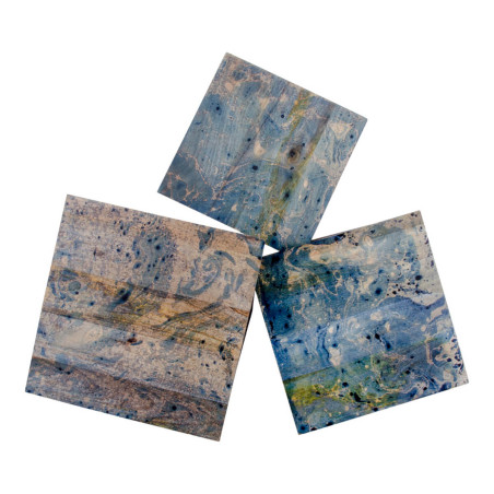 Lot de 3 Tables Basses Acier et Effet Marbre Bleu - ERLIO