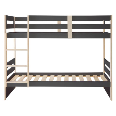 Lits superposés 90x190 cm gris anthracite et naturel - PERIO