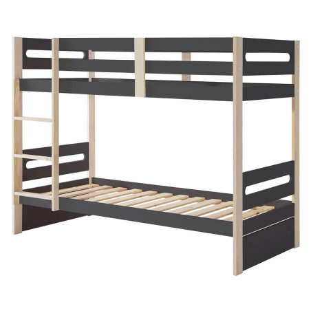 Lits superposés 90x190 cm gris anthracite et naturel - PERIO