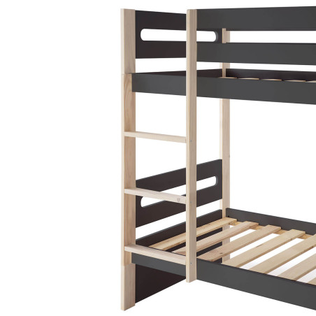 Lits superposés 90x190 cm gris anthracite et naturel - PERIO