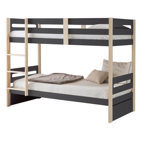Lits superposés 90x190 cm gris anthracite et naturel - PERIO