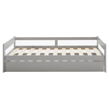 Lit 90x190 cm avec tiroir, gris clair laqué et naturel - LAMIO