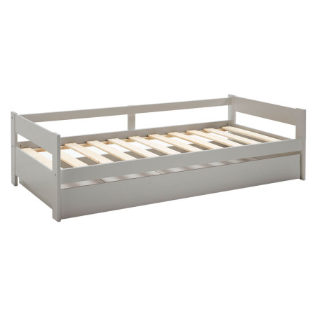 Lit 90x190 cm avec tiroir, gris clair laqué et naturel - LAMIO