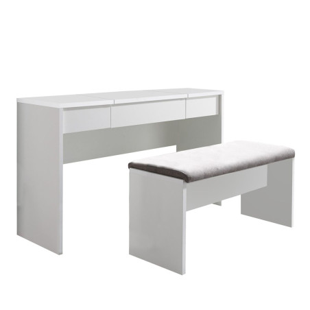Coiffeuse blanche 2 tiroirs miroir relevable avec banquette - LINDSEYOR