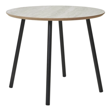 Table basse Ø55cm aspect travertin pieds métal noir - MARIRA