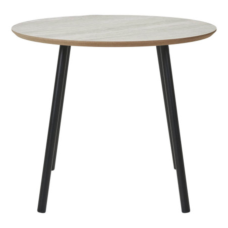 Table basse Ø55cm aspect travertin pieds métal noir - MARIRA
