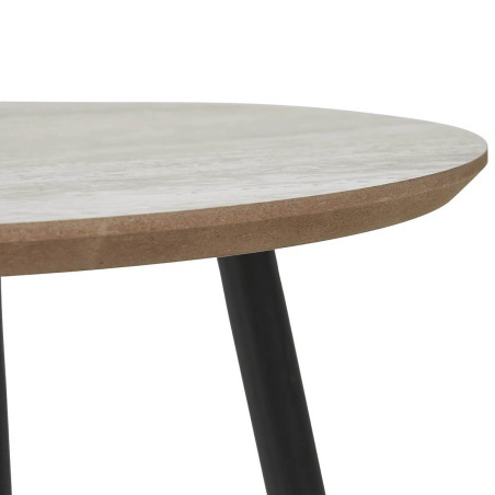 Table basse Ø55cm aspect travertin pieds métal noir - MARIRA
