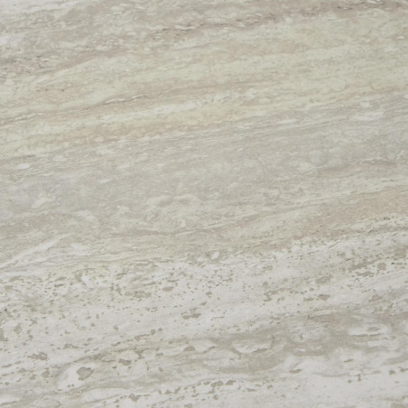 Table basse Ø55cm aspect travertin pieds métal noir - MARIRA