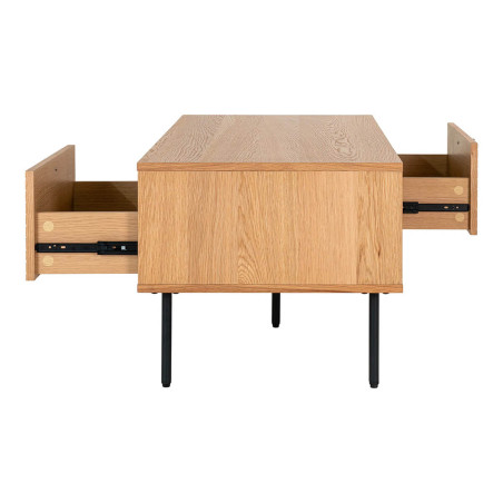 Table basse effet tasseaux chêne clair avec 2 tiroirs - LOWIA