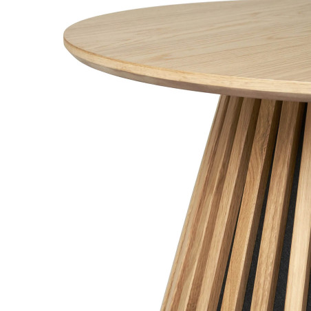 Table basse ronde pied central relief MDF placage chêne clair - DUBLIA