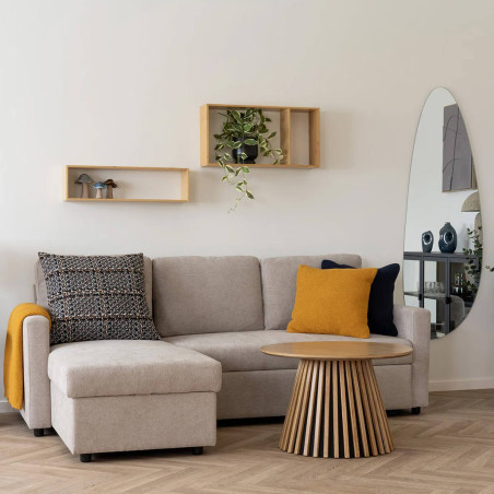 Table basse ronde pied central relief MDF placage chêne clair - DUBLIA