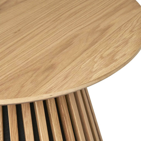 Table basse ronde pied central relief MDF placage chêne clair - DUBLIA