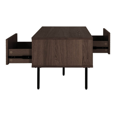 Table basse 2 tiroirs effet tasseaux teinté chêne foncé - LOWIA