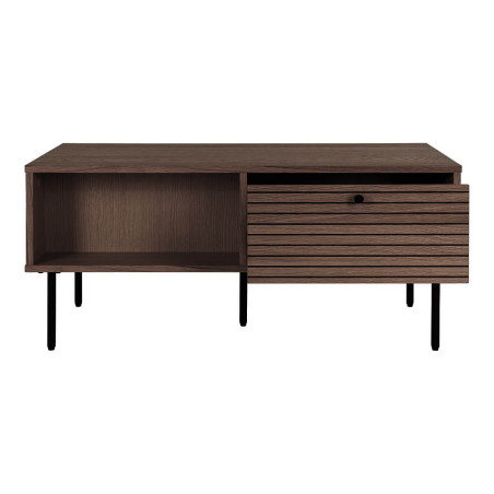 Table basse 2 tiroirs effet tasseaux teinté chêne foncé - LOWIA