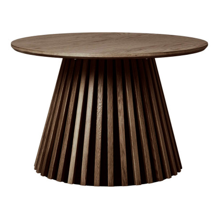 Table basse ronde pied central relief MDF placage chêne fumé - DUBLIA