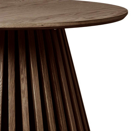 Table basse ronde pied central relief MDF placage chêne fumé - DUBLIA