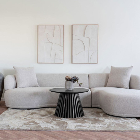 Table basse ronde pied central relief MDF placage chêne noir - DUBLIA