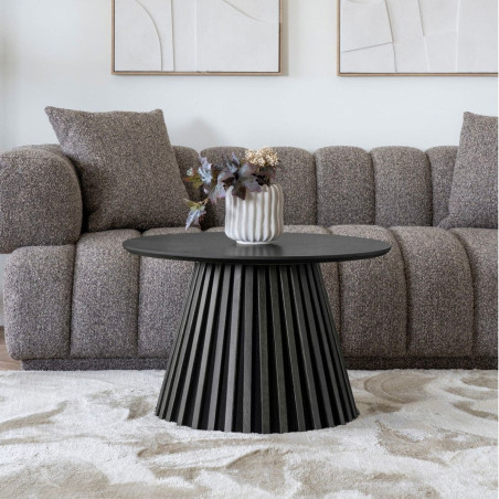 Table basse ronde pied central relief MDF placage chêne noir - DUBLIA