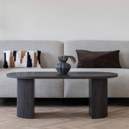 Table basse ovale pieds relief MDF effet bois foncé - ANKA