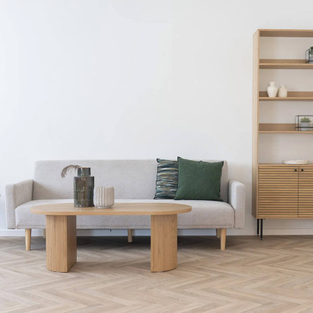 Table basse ovale pieds relief MDF effet bois naturel - ANKA