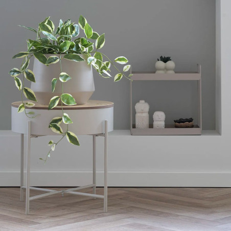 Table avec rangement sous plateau gris clair et naturel - DISIA