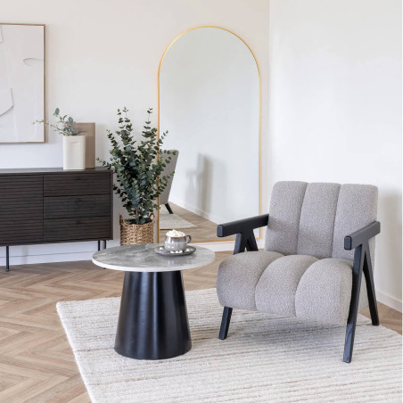 Table Basse Plateau MDF Aspect Marbre Pied Central Métal - KOELIRA