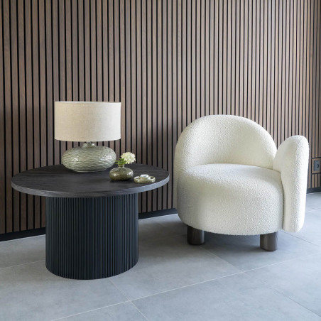 Table basse ronde 80 cm pieds relief MDF effet bois foncé - ANKA