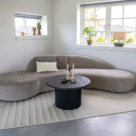 Table basse ronde 80 cm pieds relief MDF effet bois foncé - ANKA