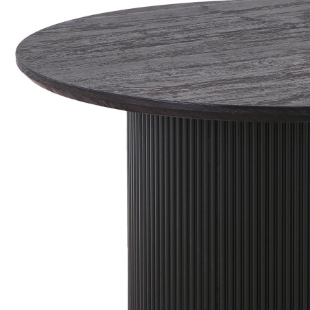 Table basse ronde 80 cm pieds relief MDF effet bois foncé - ANKA