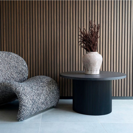 Table basse ronde 80 cm pieds relief MDF effet bois foncé - ANKA