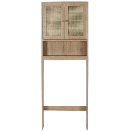 Meuble pour Toilettes 2 Portes Effet Bois et Rotin - MAYRO