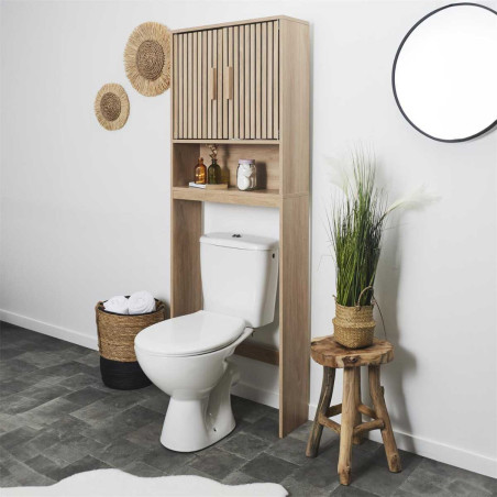 Meuble pour toilettes 2 portes effet bois avec tasseaux - PAJEN