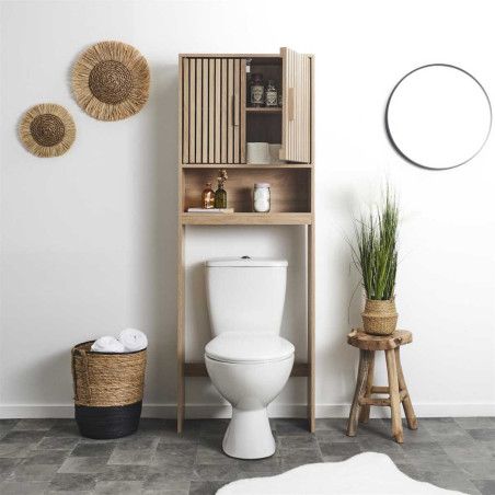 Meuble pour toilettes 2 portes effet bois avec tasseaux - PAJEN