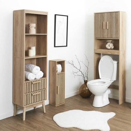 Meuble pour toilettes 2 portes effet bois avec tasseaux - PAJEN