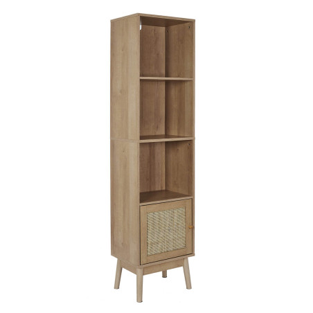 Rangement colonne 2 étagères 1 porte effet bois façades rotin - MAYRO