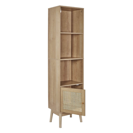 Rangement colonne 2 étagères 1 porte effet bois façades rotin - MAYRO