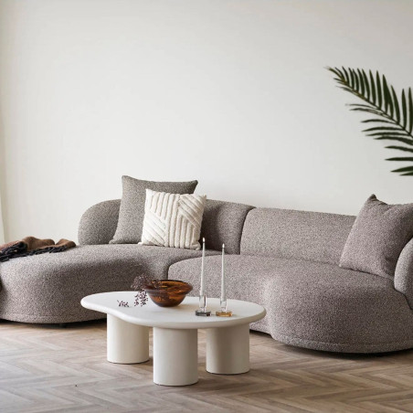 Table basse ovale 3 pieds aspect ciment blanc crème - PALMEIRA