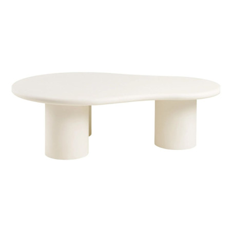 Table basse ovale 3 pieds aspect ciment blanc crème - PALMEIRA