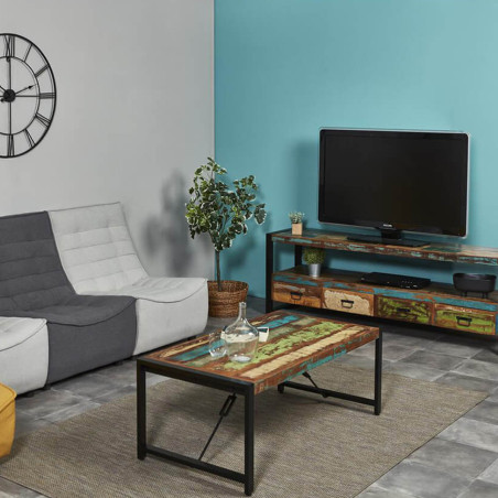 Table basse bois recyclé et métal noir - KALIO