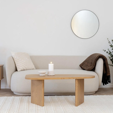 Table basse en MDF aspect bois clair, pieds asymétriques - VALIRA