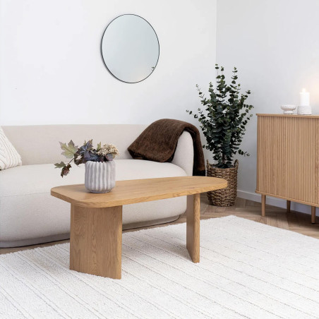 Table basse en MDF aspect bois clair, pieds asymétriques - VALIRA