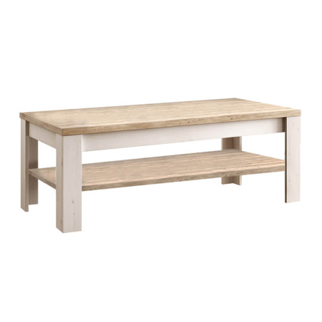 Table basse aspect chêne blanchi et double plateau chêne clair - NASHIA