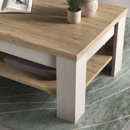 Table basse aspect chêne blanchi et double plateau chêne clair - NASHIA