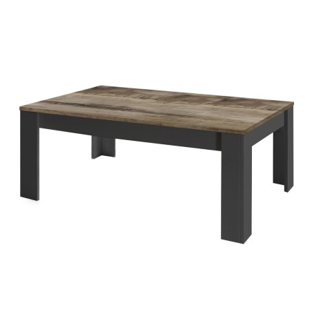 Table Basse Rectangulaire Noir Mat Plateau Aspect Bois Antik - OTELIA