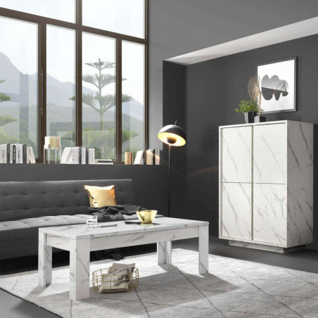 Table basse rectangulaire aspect marbre blanc - PIRANA